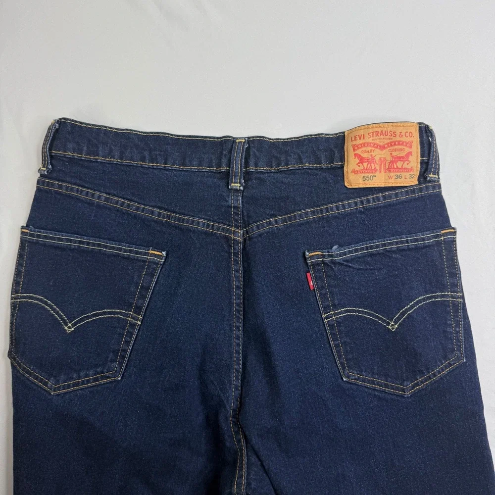 Levis 550 Relaxed Fit Tapered Leg Dark Indigo Jeans Mens 36x32 S40196